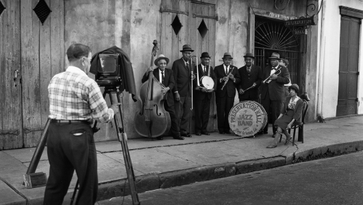 Dan Leyrer photographing Sweet Emma Barrett and Her Preservation Hall Jazz Band