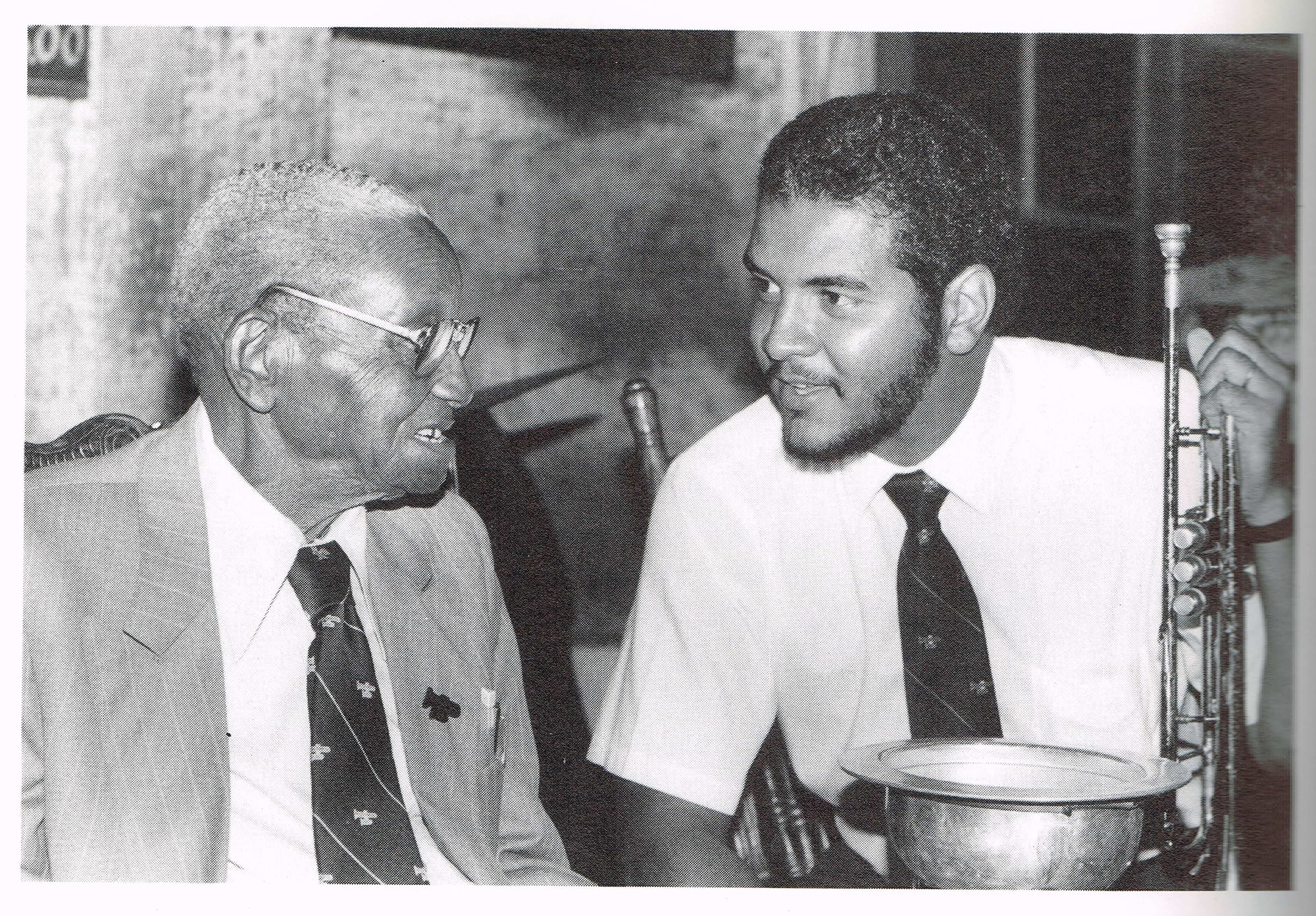 Preservation Hall trumpeters Kid Thomas Valentine and Wendell Brunious, mid-1980s