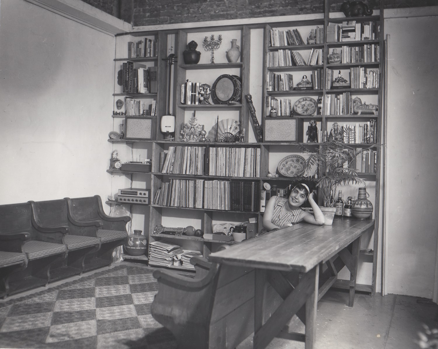 SANDRA JAFFE IN THE REAR BUILDING OF PRESERVATION HALL, EARLY 1960s